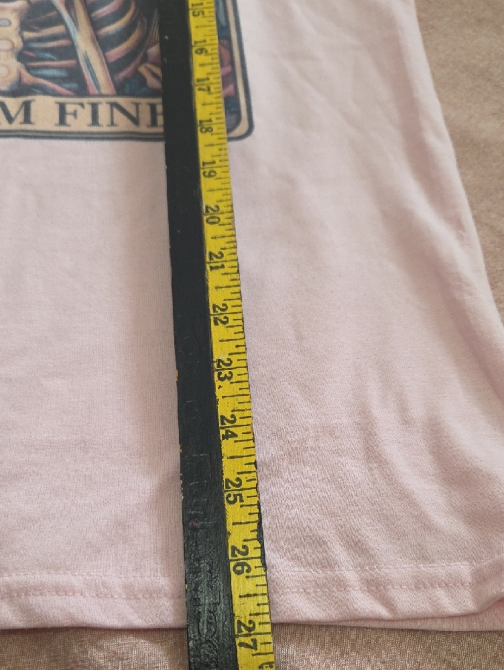 Gildan Pink Short Sleeve Tee with Colorful 'The I'm Fine' Skeleton Graphic - Picture 6 of 6